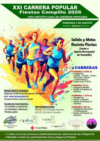 XXI Carrera Popular Fiestas Campillo 2026 en Campillo (5.4km, 0.07km, 1.33km, 0.7km)