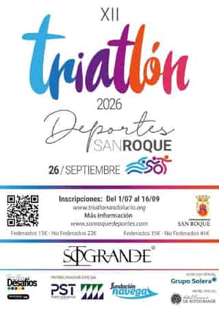 XII Triatlón – Sprint, San Roque 2026 en San Roque (700m, 20km, 5km)