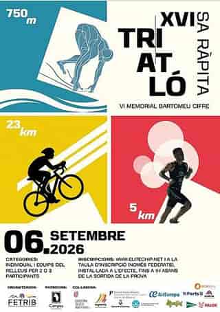 XVI Triatló Sa Ràpita 2026 en Sa Ràpita (750m, 23km, 5km, 500m, 2.5km, 200m, 1km, 100m, 500m, 50m, 250m)