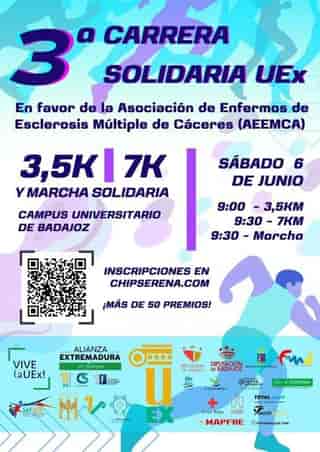 3ª Carrera Solidaria UEx en favor de la Asociación de Enfermos de Esclerosis Múltiple de Cáceres (AEEMCA) en Badajoz (3.5km, 7km, 3.5km)