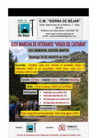 XXIV Marcha de Veteranos "Virgen del Castañar" XXII Memorial Begoña Martín en Béjar (15km)