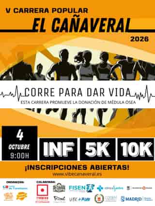 V Carrera Popular El Cañaveral Madrid 2026 | 10K, 5K y Carreras Infantiles | Corre para Dar Vida en Madrid (10km, 5km, 50m, 100m, 250m, 600m, 1300m)