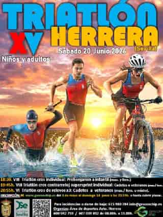 XV TRIATLÓN HERRERA en Herrera (25m, 0.5km, 150m, 50m, 1km, 300m, 75m, 2km, 600m, 100m, 4km, 1km, 250m, 6.8km, 1.5km, 250m, 6.8km, 1.5km, 250m, 6.8km, 1.5km, 250m, 6.8km, 1.5km)