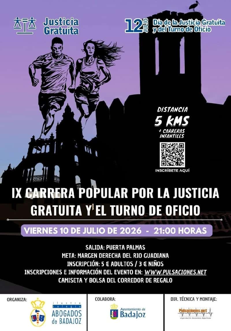 IX Carrera Popular Conmemorativa del día de la Justicia Gratuita y el Turno de Oficio BADAJOZ en Badajoz (5km, 0.1km, 0.5km, 1km, 1.5km)