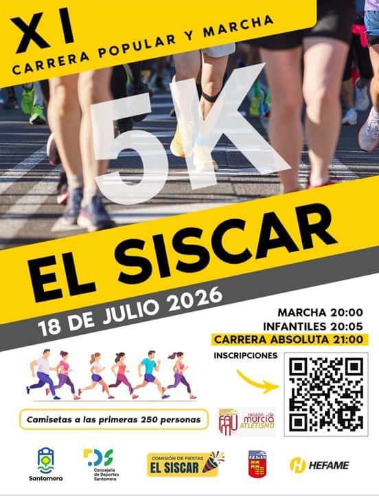 XI Carrera Popular y Marcha de El Siscar en El Siscar (5km, 0.2km, 0.5km, 1km, 5km)
