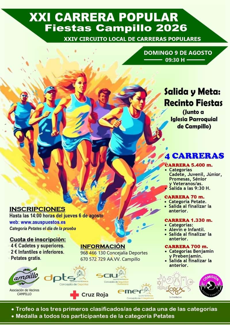 XXI Carrera Popular Fiestas Campillo 2026 en Campillo (5.4km, 0.07km, 1.33km, 0.7km)