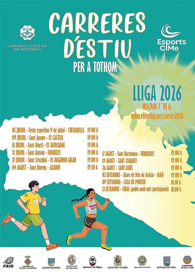 XXVII LIGA DE CARRERAS DE VERANO PARA TODOS 2026 - Gran Premi Consell Insular de Menorca - FESTES DE CALA'N PORTER en Cala en Porter (0.1km, 0.3km, 0.5km, 0.9km, 3km)