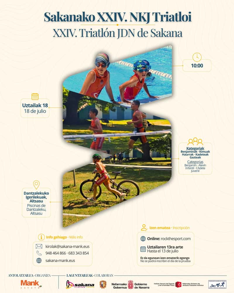 SAKANAKO XXIV. NKJ TRIATLOIA / XXIV. TRIATLÓN JDN DE SAKANA en Alsasua (250m, 5550m, 1600m, 250m, 5550m, 1600m, 200m, 5550m, 1200m, 200m, 4000m, 800m, 100m, 2000m, 400m)