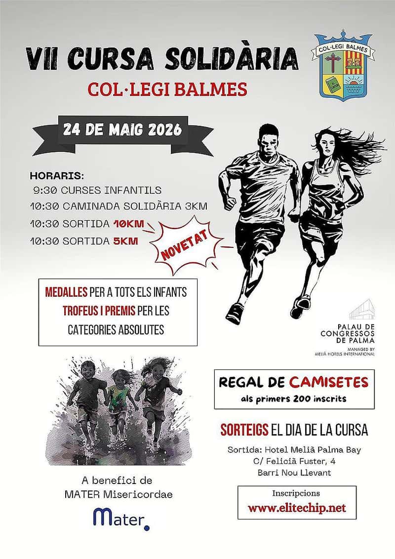 V Cursa Solidària Balmes-Mater 2026 en Palma (5km, 10km, 3km, 1.2km, 0.7km, 0.3km, 0.1km)