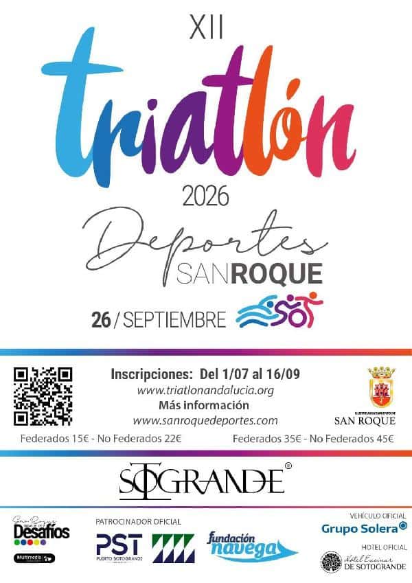 XII Triatlón – Sprint, San Roque 2026 en San Roque (700m, 20km, 5km)
