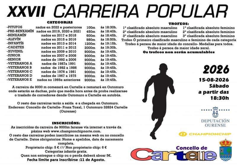XXVII CARREIRA POPULAR DO CONCELLO DE CARTELLE en Outomuro (100m, 450m, 600m, 980m, 1200m, 2000m, 9000m)