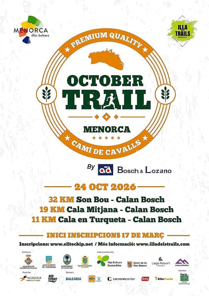 VIII October Trail Menorca 2026 en Menorca, Illes Balears, España (32km, 19km, 19km, 11km, 11km)