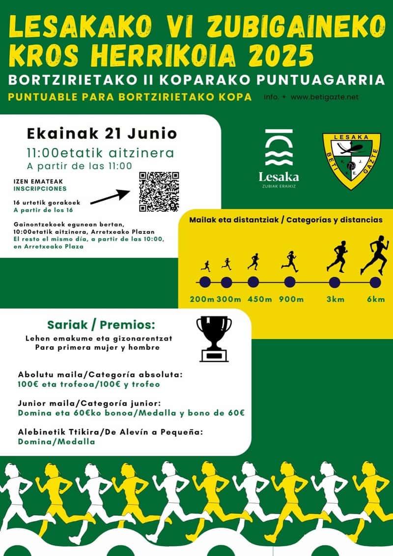 LESAKAKO VII ZUBIGAINEKO KROS HERRIKOIA en Lesaca (200m, 300m, 450m, 900m, 3000m, 6000m, 6000m)