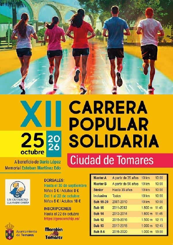 XII CARRERA POPULAR SOLIDARIA CIUDAD DE TOMARES en Tomares (10km, 1.8km, 1.5km, 1km, 1km, 10km)
