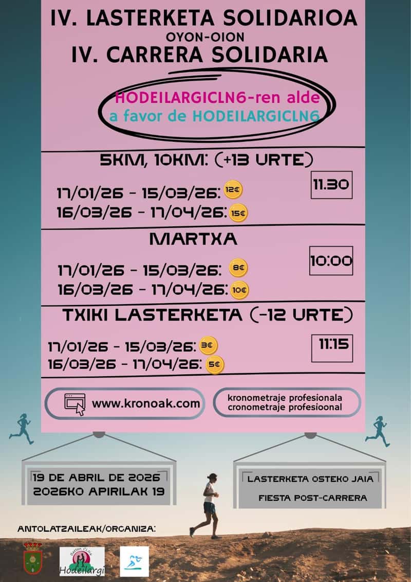 IV. CARRERA / MARCHA SOLIDARIA OION A FAVOR DE HODEILARGICLN6 en Oyón-Oion (5km, 10km, 5km)