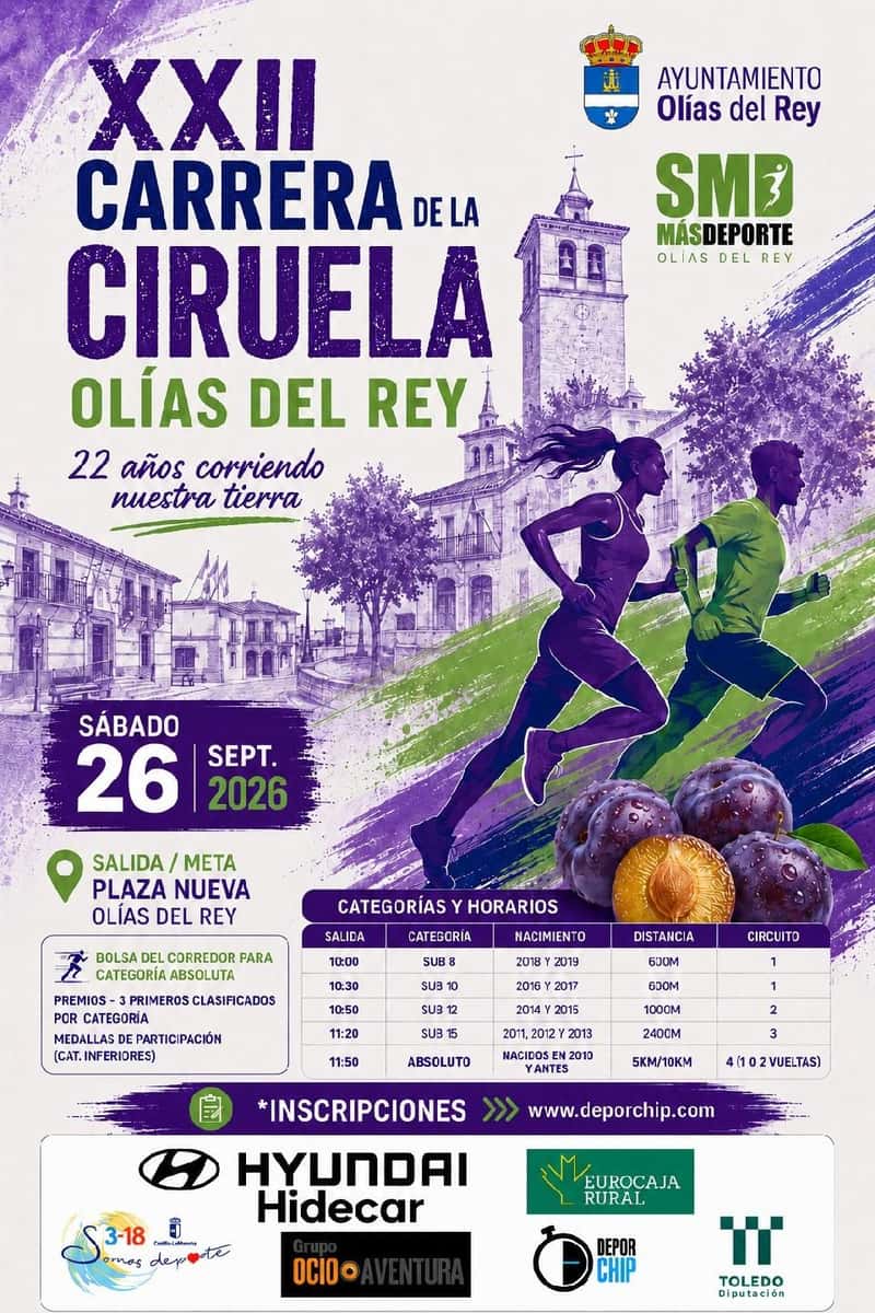 XXII Carrera de la Ciruela Olías del Rey en Olías del Rey (300m, 600m, 1000m, 2400m, 5km, 10km)