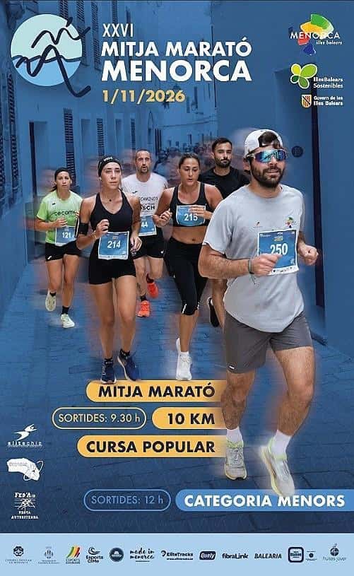 XXVI Mitja Marató Menorca + 10 km + Cursa Popular 2026 en Ciutadella (21.097km, 10km, 4.5km)