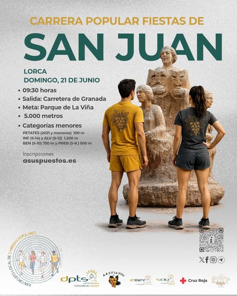 Carrera Popular Fiestas de San Juan de Lorca 2026 en Lorca (5km, 5km, 5km, 5km, 5km, 5km, 1.2km, 1.2km, 750m, 500m, 100m)