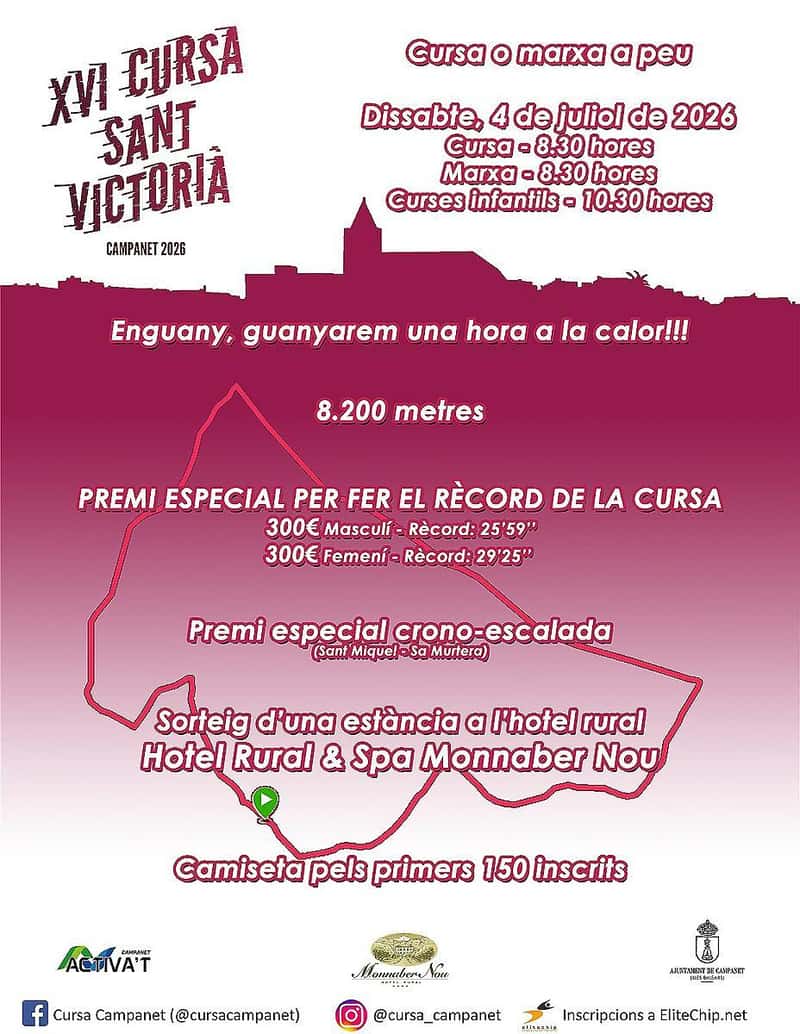 XVI Cursa Sant Victorià - Campanet 2026 en Campanet (8.2km, 8.2km, 250meters, 500meters, 500meters, 750meters)