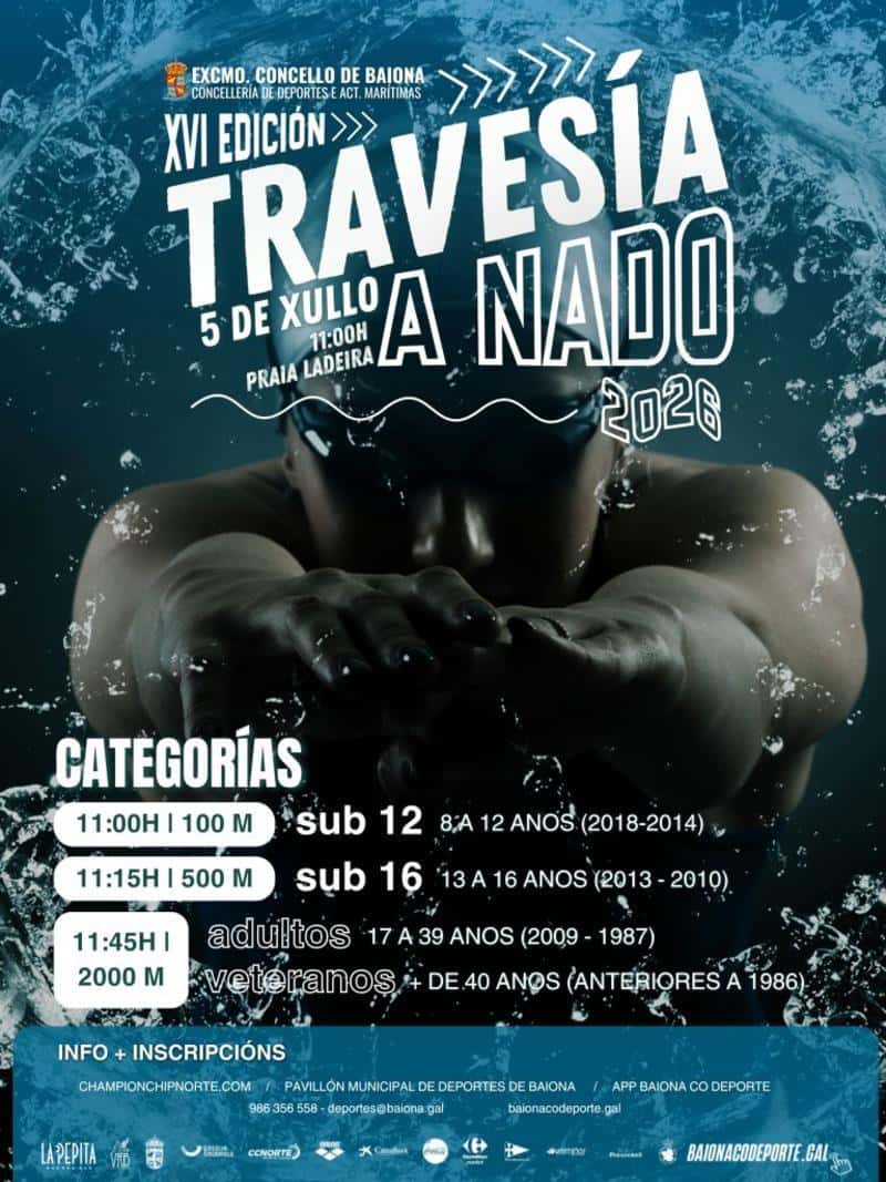 XVI TRAVESÍA A NADO VILA DE BAIONA en Baiona (100meter, 500meter, 2000meter, 2000meter)