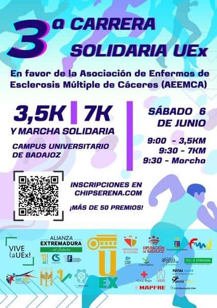 3ª Carrera Solidaria UEx en favor de la Asociación de Enfermos de Esclerosis Múltiple de Cáceres (AEEMCA) en Badajoz (3.5km, 7km, 3.5km)