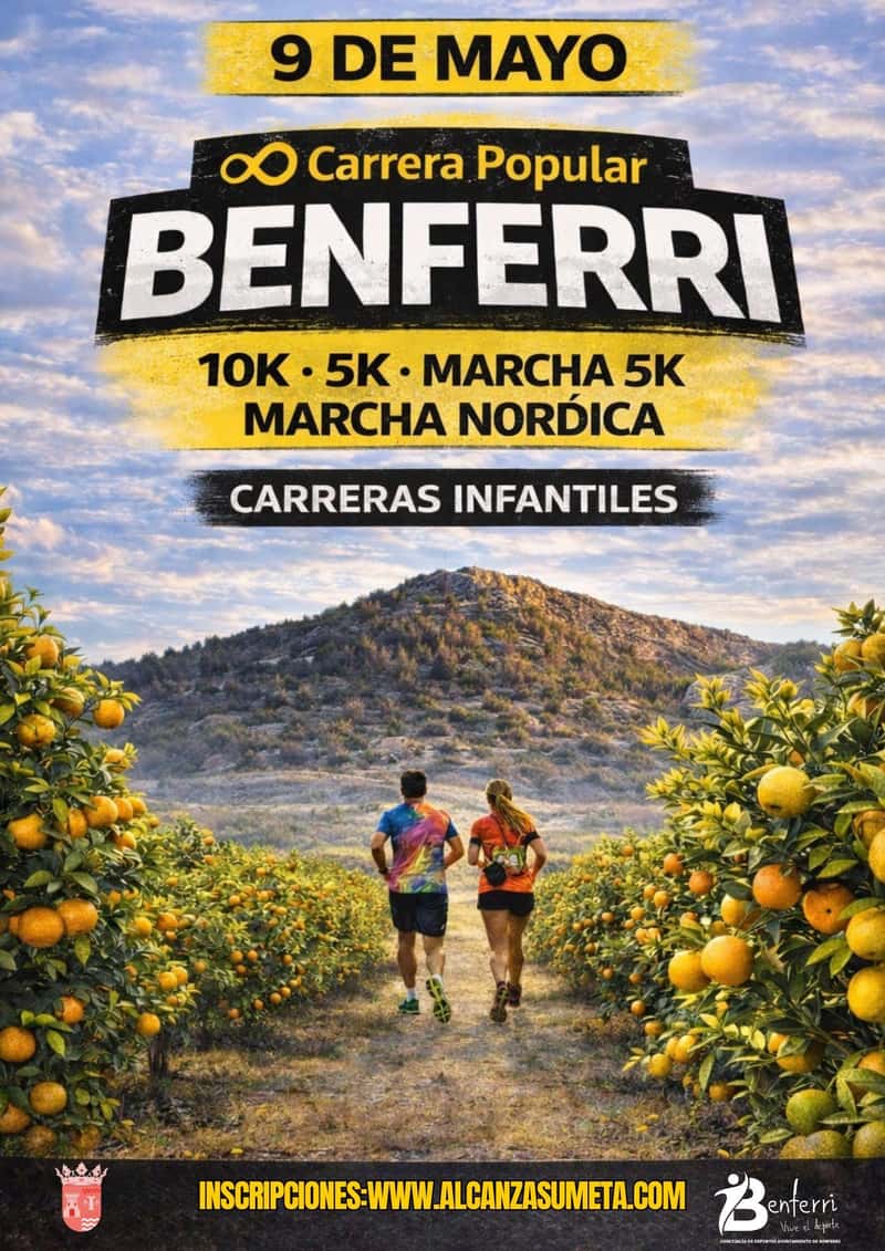 VIII Carrera Popular Benferri 5K y 10K 2026 en Benferri (50m, 200m, 300m, 500m, 800m, 1000m, 1500m, 5km, 10km, 5km, 5km)
