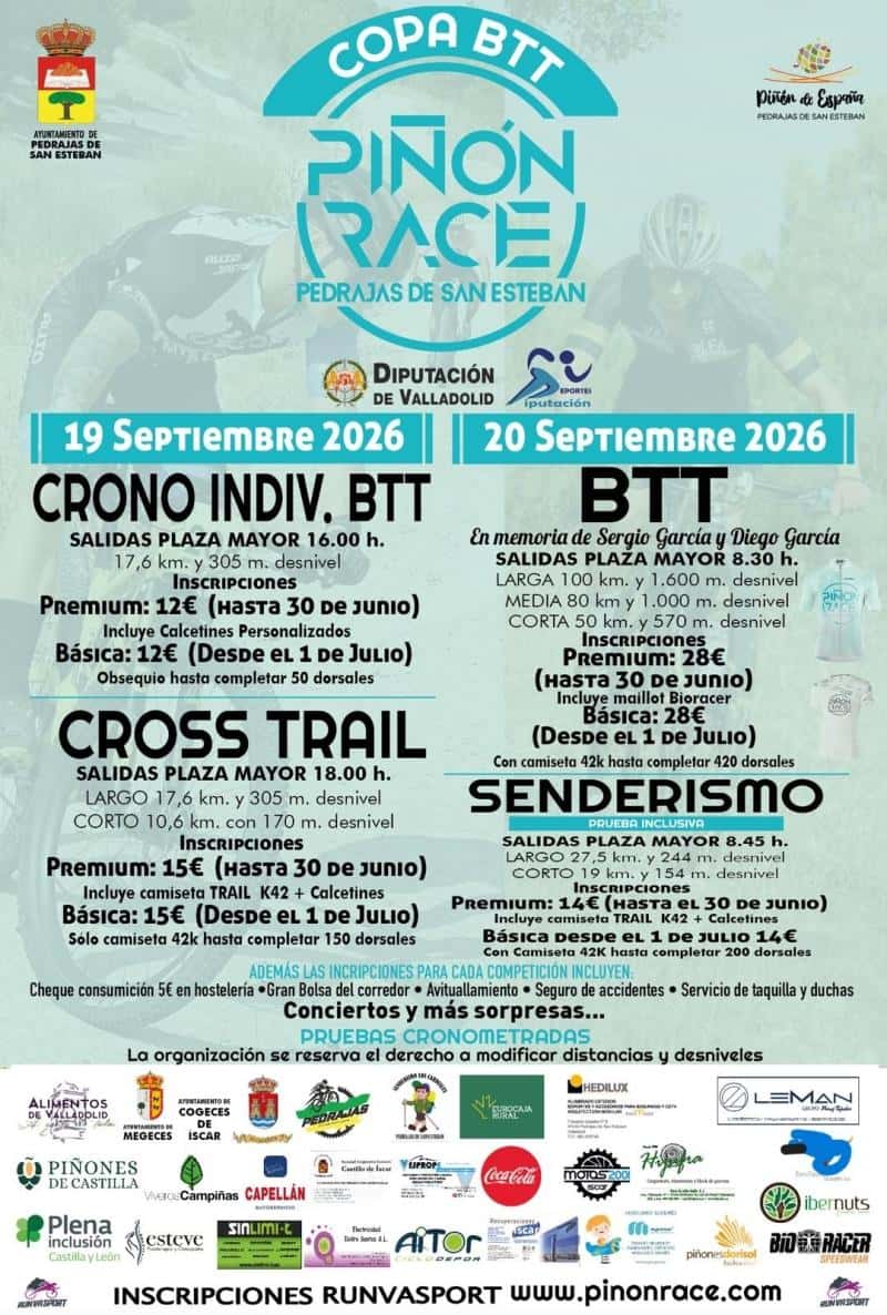 Copa BTT Piñón Race - En memoria de Sergio y Diego García en Pedrajas de San Esteban (17.6km, 17.6km, 10.6km, 100km, 80km, 50km, 27.5km, 19km)