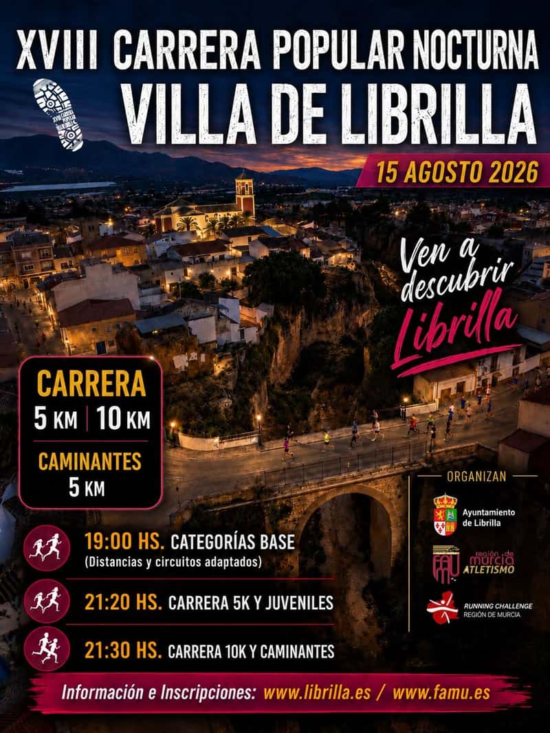 XVIII Carrera Popular Nocturna Villa de Librilla en Librilla (0.45km, 0.85km, 0.85km, 1.7km, 1.7km, 5km, 10km, 5km)