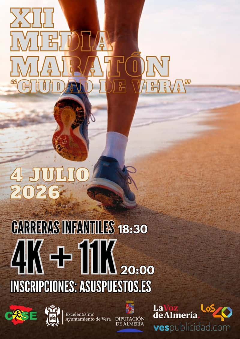 XII Media Maratón Ciudad de Vera 2026 en Vera (11km, 4km, 0.8km, 0.6km, 0.4km, 0.2km, 0.1km, 21.097km, 3km)