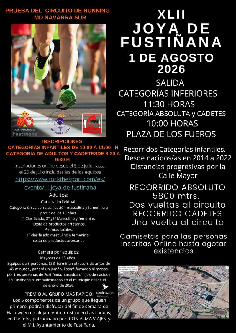 XLII Joya de Fustiñana en Fustiñana (5.8km, 2.9km, 5.8km, 26m, 35m, 50m, 70m, 110m, 176m, 176m, 176m)