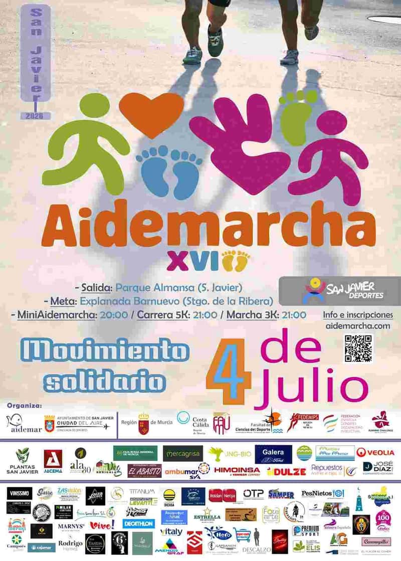 Aidemarcha 2026 en San Javier (50m, 100m, 200m, 400m, 800m, 5km, 3km)