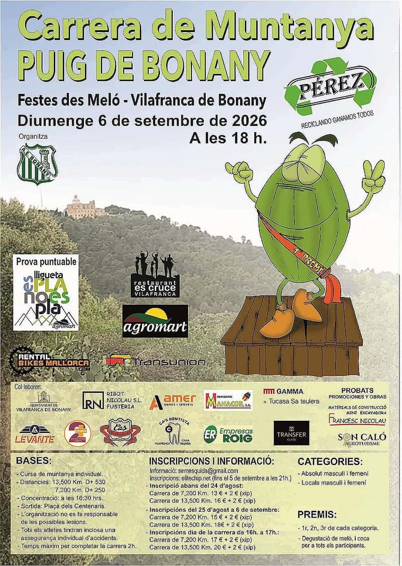 XII Cursa de Muntanya Puig de Bonany 2026 en Vilafranca del Penedès (13.5km, 7.2km)