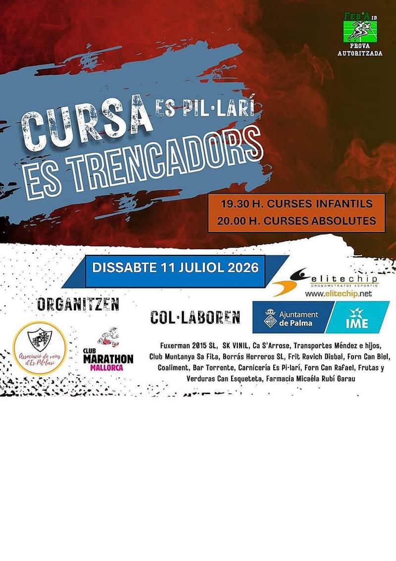 XI Cursa Solidària Es Trencadors Es Pil·larí 2026 en Es Pil·larí (100meters, 400meters, 800meters, 2000meters, 2000meters, 4000meters, 6000meters, 8000meters)