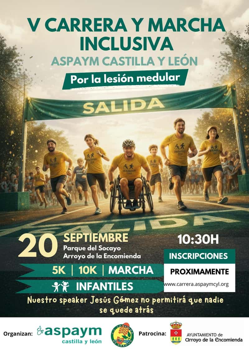 V Carrera y Marcha Inclusiva ASPAYM Castilla y León por la lesión medular en Arroyo de la Encomienda (10km, 5km, 5km, 1km)